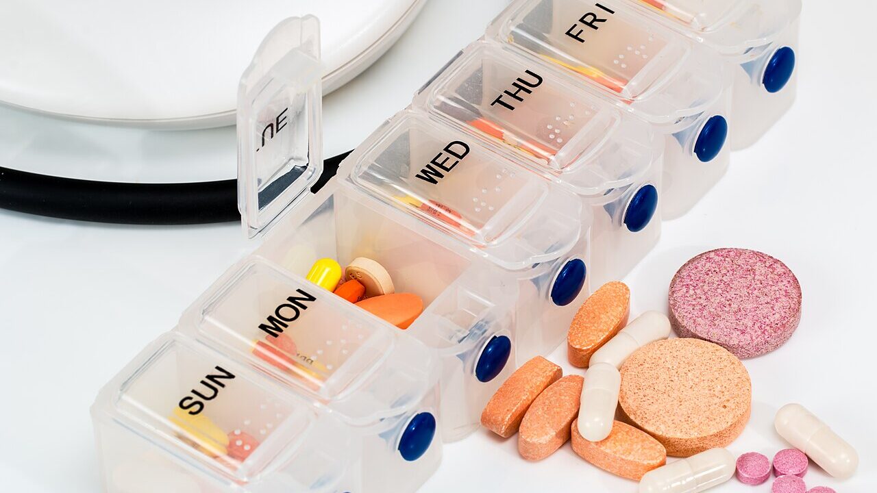 1280px Pill Organizer With Vitamins And Medicines