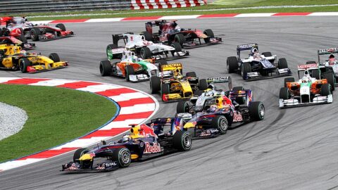 Formula One cars at the start of the 2010 Malaysian Grand Prix