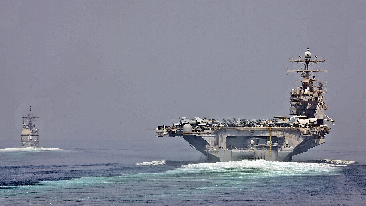 US Navy ships transiting the Strait of Hormuz