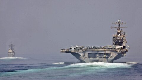 US Navy ships transiting the Strait of Hormuz